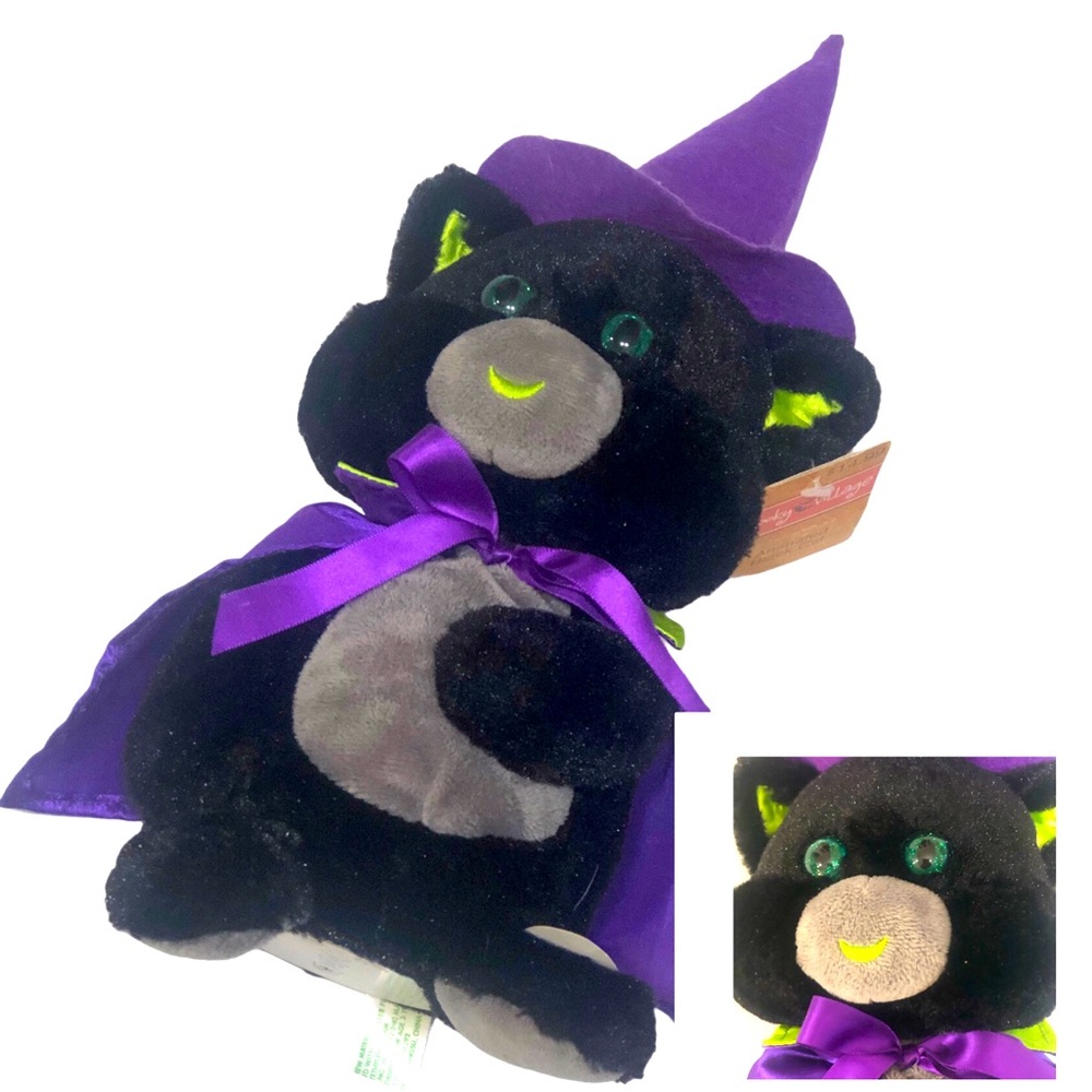 Black Cat Animated Singing Halloween Green Eyes Sound N Light Spooky Village